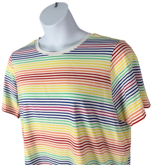 Lands End T-shirt Women 1X 16W-18W Rainbow Stripe Supima Cotton Short Sleeve Tee - Picture 4 of 7